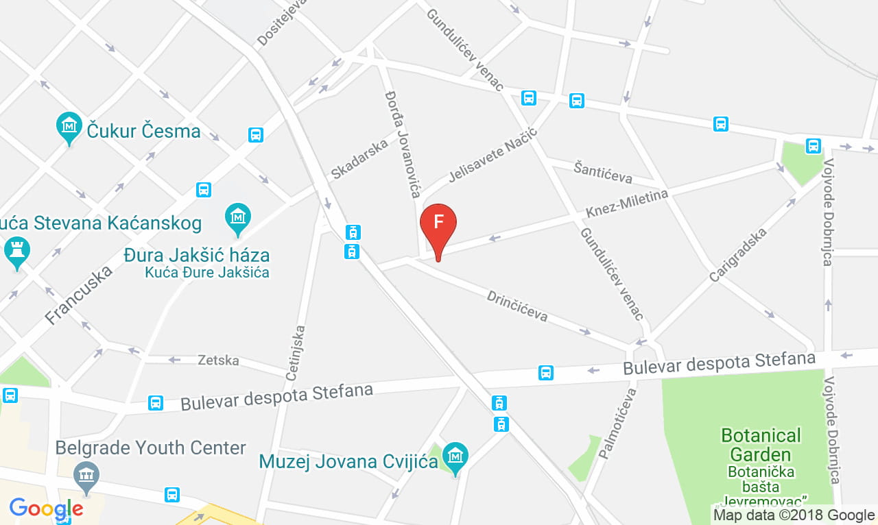 Mapa Klub Bitef Art Cafe, Adresa Skver Mire Trailovic 1