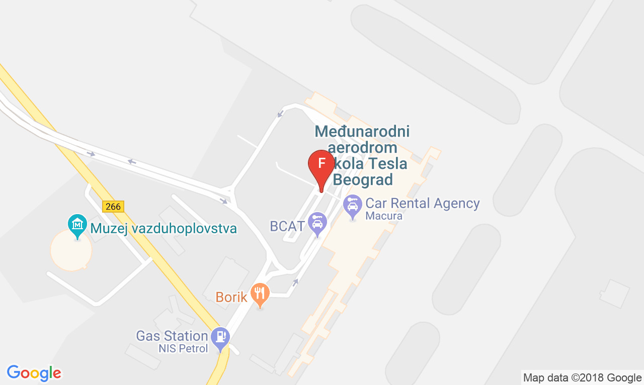 Mapa Rent a Car Auto Rent, Adresa Aerodrom Nikola Tesla, Terminal T2