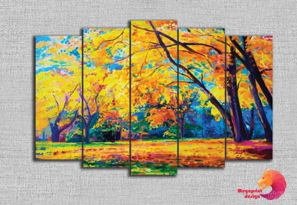 Slika iz 5 delova "Jesen žuto lišće" 30x80, 30x90, 30x100, 30x90, 30x80cm