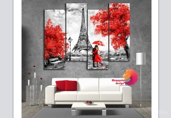 Slika iz 4 dela "Paris red" 30x100cm x 4