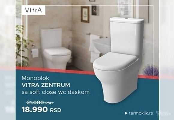 WC šolja i keramički vodokotlić sa mehanizmom - Monoblok VITRA ZENTRUM sa duroplast soft close wc daskom vario ZV011