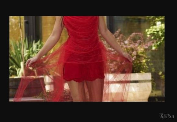 Crvena mini suknja sa tilom do zemlje, za svečane prilike: mature, svadbe, žurke