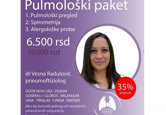 Pulmološki paket: pregled pulmologa + spirometrija + alergološke probe