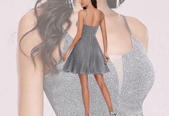 Kratka haljina na tanke bretele u srebrnoj boji. Dostupne veličine: S