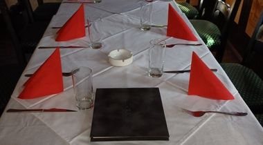 Mešano meso (ćevapi, kobasice, pileće belo, bataci, vešalice, uštipci), salate (paradajz, kupus, krastavac), lepinje, neograničeno piće i muzika, cena po osobi