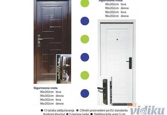 Sigurnosna vrata sa jednom bravom 90x202 i 96x202 (u braon i beloj boji)