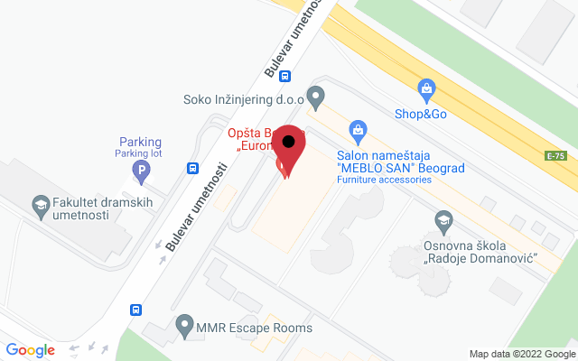 Mapa lokacije firme Euromedik opšta bolnica Novi Beograd
