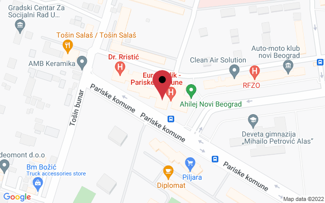 Mapa lokacije firme Euromedik opšta bolnica Novi Beograd