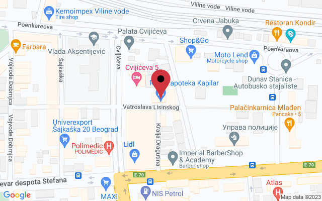Mapa lokacije firme Savetovalište za ishranu Kapilar - Tanja Bakrač
