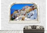 3D Kombinovane Foto Tapete - Kameni Prozor sa Pogledom na Santorini