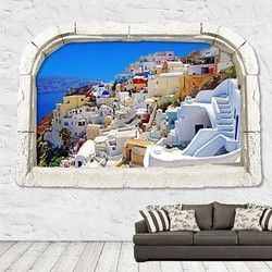 3D Kombinovane Foto Tapete - Kameni Prozor sa Pogledom na Santorini
