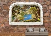 3D Kombinovane Foto Tapete - Kameni Prozor sa Pogledom na Malo Jezero
