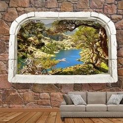 3D Kombinovane Foto Tapete - Kameni Prozor sa Pogledom na Malo Jezero