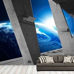 3D Kombinovane Foto Tapete - Pogled sa Zgrade iz Svemira