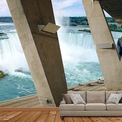 3D Kombinovane Foto Tapete - Pogled sa Zgrade na Vodopad