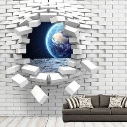 3D Kombinovane Foto Tapete - Rupa u Zidu sa Pogledom na Zemlju