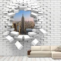 3D Kombinovane Foto Tapete - Rupa u Zidu sa Pogledom na Empajer Stejt