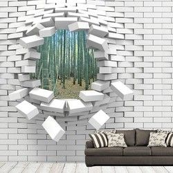 3D Kombinovane Foto Tapete - Rupa u Zidu sa Pogledom na Sumu