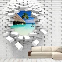 3D Kombinovane Foto Tapete - Rupa u Zidu sa Pogledom na Plazu