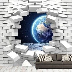 3D Kombinovane Foto Tapete - Rupa u Zidu sa Pogledom iz Svemira