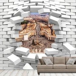 3D Kombinovane Foto Tapete - Rupa u Zidu sa Pogledom na Vatikan