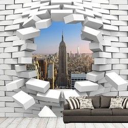 3D Kombinovane Foto Tapete - Rupa u Zidu sa Pogledom na Empire State