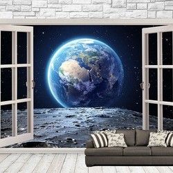 3D Kombinovane Foto Tapete - Balkonska Vrata i Tapeta sa Pogledom na Zemlju
