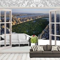 3D Kombinovane Foto Tapete - Balkonska Vrata sa Terasom i Pogledom na Centalni Park