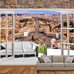 3D Kombinovane Foto Tapete - Balkonska Vrata sa Terasom i Pogledom na Vatikan