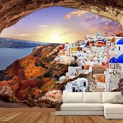 3D Kombinovane Foto Tapete - Pogled iz Pecine na Santorini