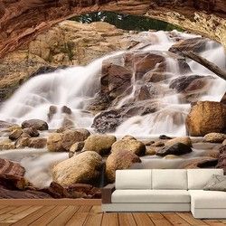 3D Kombinovane Foto Tapete - Pogled iz Pecine na Mali Vodopad
