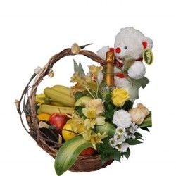 Cvećara online - Cvetni aranžman sa voćem i medom