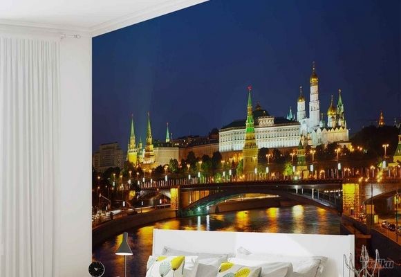City Moscow by night Moskva grad noću u boji 3D fototapeta zidni mural foto tapeta