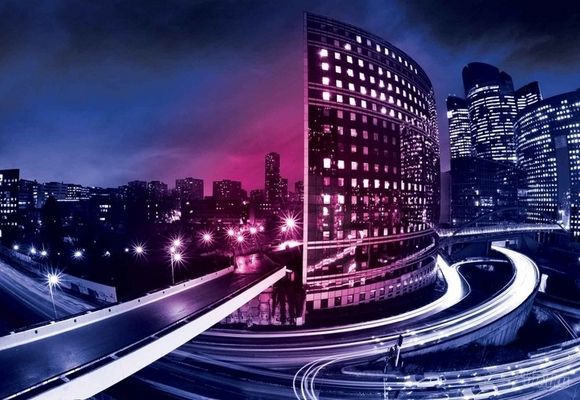 City New York By Night Purple Pink Skyline Grad u boji 3D fototapeta zidni mural foto tapeta