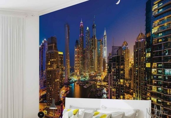 City Dubai Skyline by night grad noću 3D fototapeta zidni mural foto tapeta