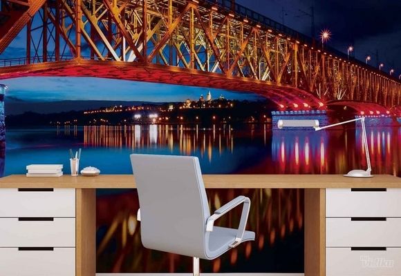 City Bridge reflection by night most grad noću u boji 3D fototapeta zidni mural foto tapeta