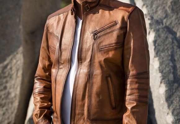 Muška kožna jakna - Morris - svetlo braon - La Force Leather