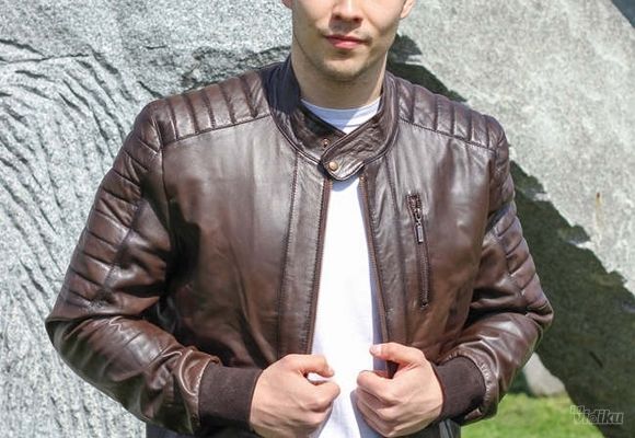Muška kožna jakna - Becker - tamno braon - La Force Leather