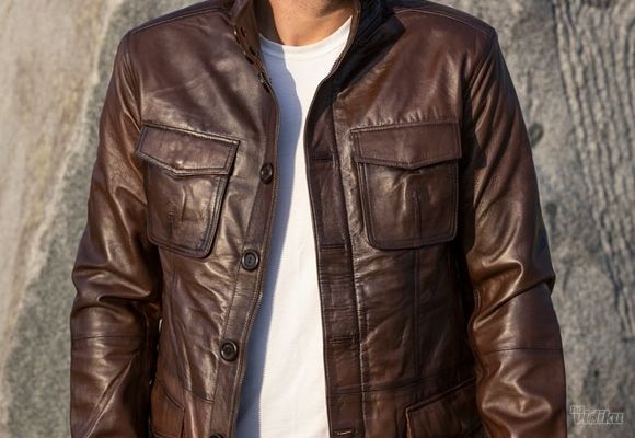 Duže muške kožne jakne - Hugo - tamno braon - La Force Leather