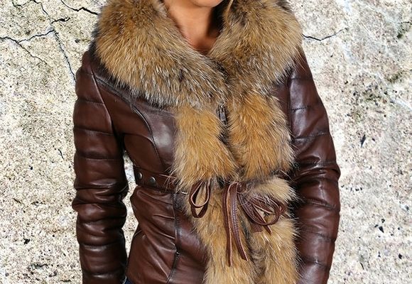 Ženske kožne jakne sa krznom - Frida - tamno braon - La Force Leather