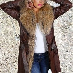 Ženske kožne jakne sa krznom - Sabrina tamno braon - La Force Leather