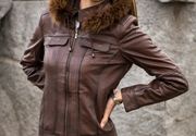 Ženske kratke kožne jakne - Emily tamno braon - La Force Leather