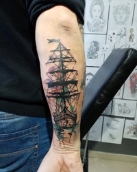 Tetovaža broda akvarel 