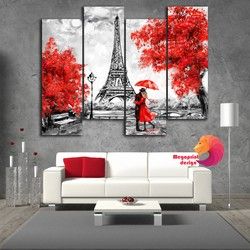 Canvas platno 4 dela - Paris red