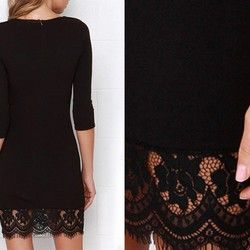 Crna haljina sa tri četvrt rukavima i čipkom