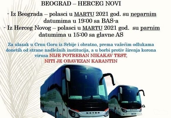 Redovna autobuska linija Beograd - Herceg Novi