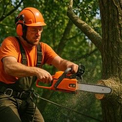 Orezivanje visokog drveća uz pomoć opreme
