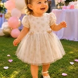 Svečana bež haljinica sa srcima za bebe od 6 do 24 meseca, samo 1900 dinara!!!