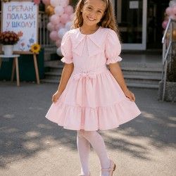 Svečana haljina roze sa biserčićima na kragni za devojčice od 5 do 8 godina