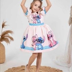 Stič haljinica sa plavim talasom za devojčice od 1 do 10 godina (Stich&Angel)